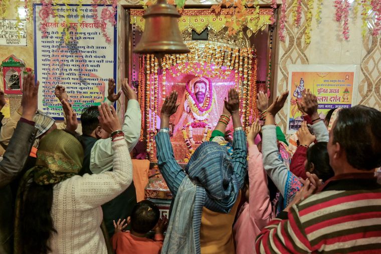 Praise and honour: Devotees pay their respects to Guru Ravidas on the occasion of his 647th birth anniversary at a temple in Amritsar on February 24, 2024 | AFP