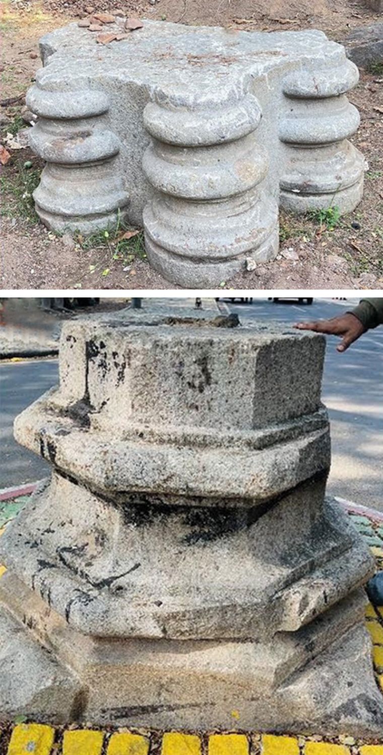 The artefact recovered from near the water metro site show a circular base molding probably of a column or pillar and a pillar base-like structure with a prominent hexagonal geometry and composite multi-layer designs