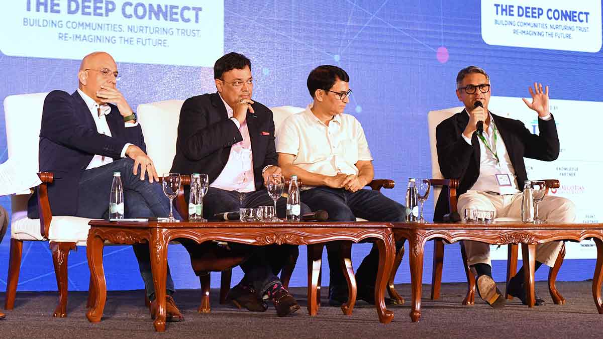 Future insights: (From right) Riyad Mathew, Chief Associate Editor & Director, THE WEEK, with Manish Nagar, director, business development, Triton Digital, Avinash Pandey, director, Laqshya Media Group, and Rajiv Dubey, VP & head of media, Dabur India, at the Indian Magazine Congress 2025 | Sanjay Ahlawat