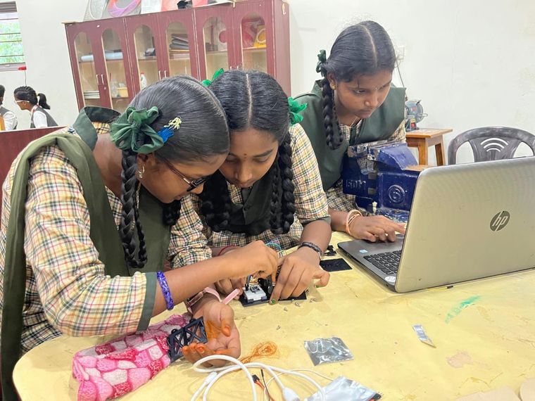 Catch ‘em young: Students at a recent workshop on satellites organised by Space Kidz in Tirupati.
