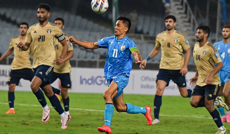 Long whistle: Sunil Chhetri in action during his last game | AFP