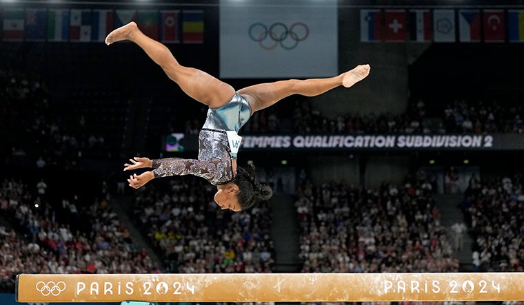 Gold standard: Simone Biles on the balance beam at the Paris Olympics | AP