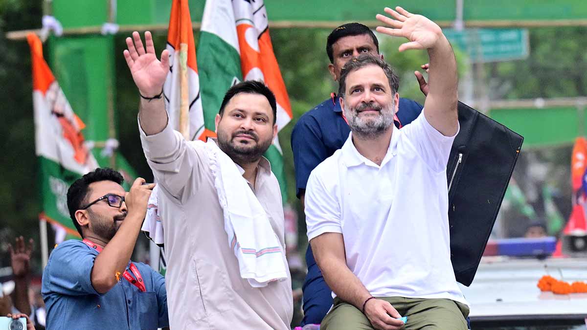 Moving ahead: Rahul Gandhi and Tejashwi Yadav at the ‘Voter Adhikar Yatra’ | Rahul R. Pattom