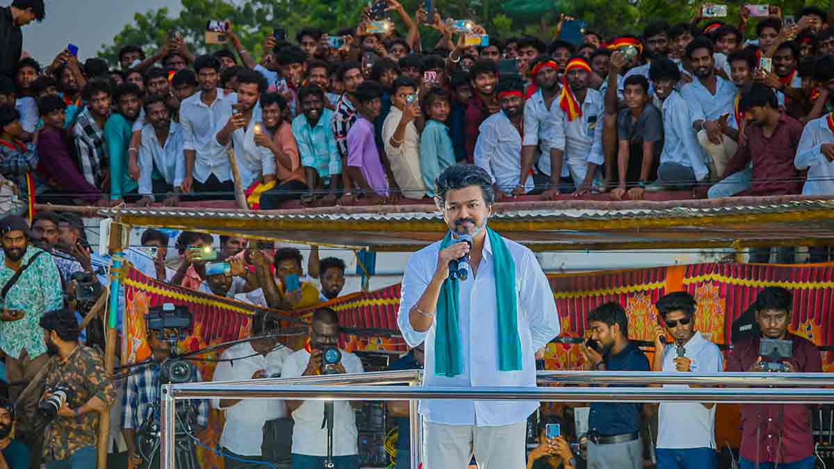 Crowd puller: Vijay at a campaign rally in Thiruvarur.