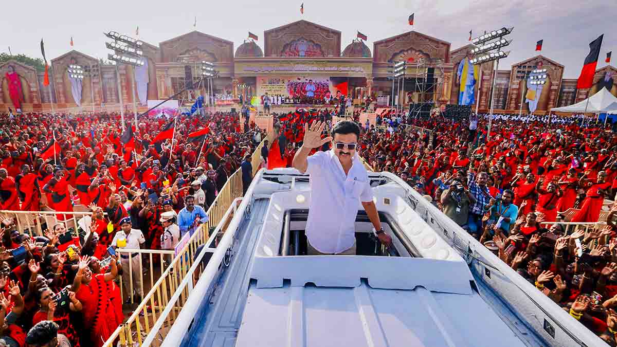 Here for her: Stalin during a conference organised by the DMK women’s wing in January | PTI