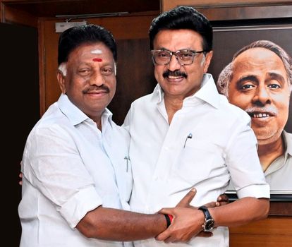 Stronger together: Tamil Nadu Chief Minister M.K. Stalin (right) welcomes former chief minister O. Panneerselvam into the DMK | PTI
