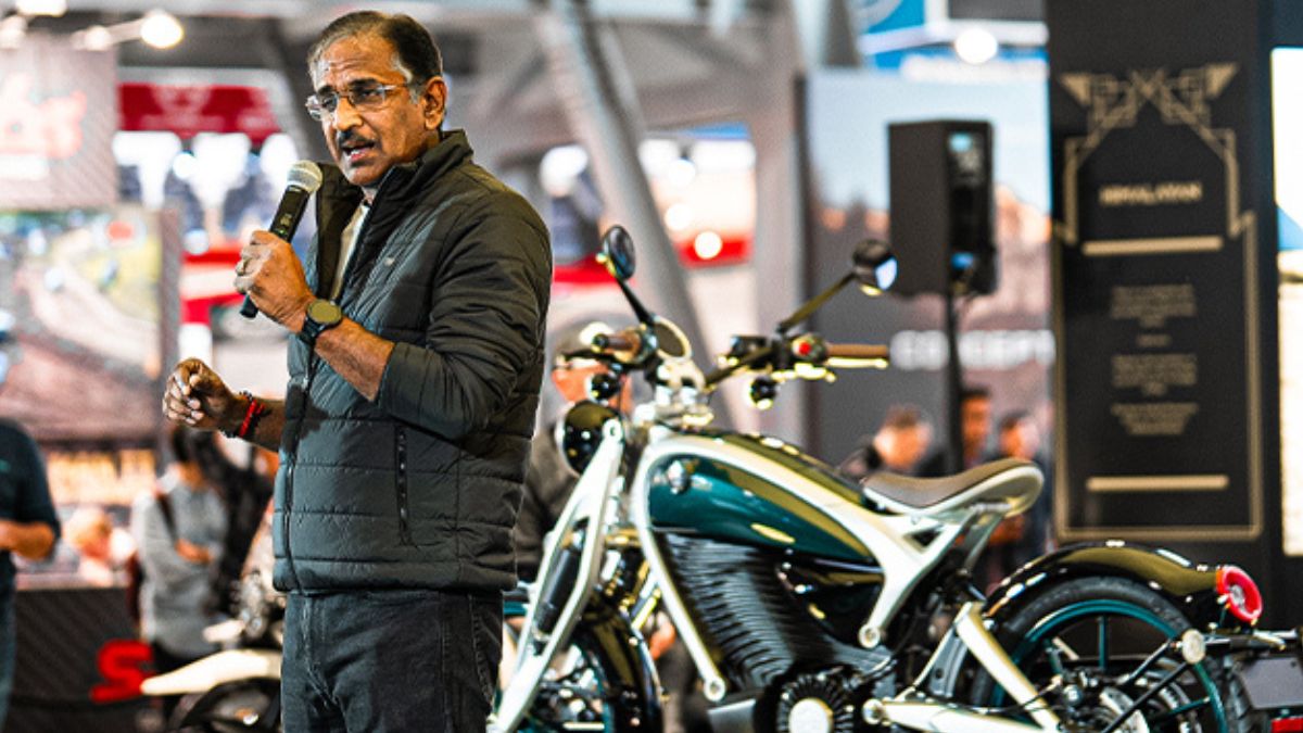 Royal Enfield CEO Govindarajan uveils in electric line, Flying Flea, along with two motorcycles at EICMA 2024 in Milan | RE