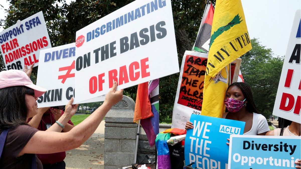 Demonstrators confront one another in Washington, DC after the 2023 US Supreme Court decision Demonstrators confront one another in Washington, DC after the 2023 US Supreme Court decision