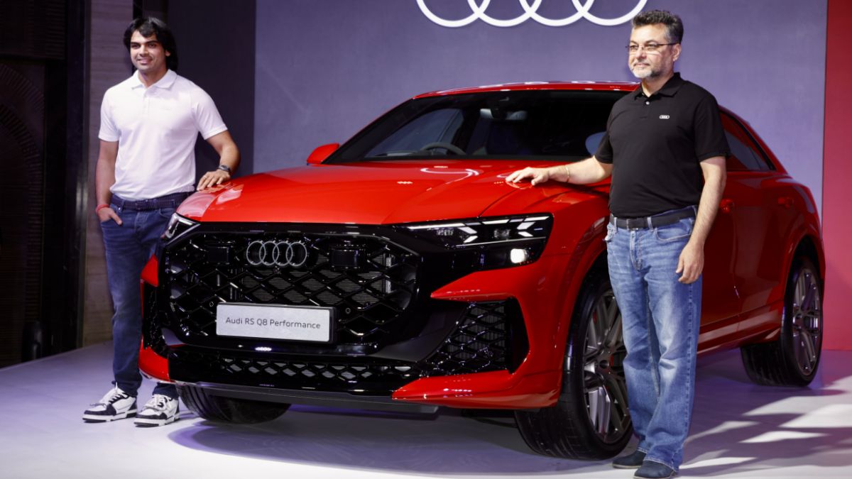 Olympic and World Champion athlete Neeraj Chopra (left) and Balbir Singh Dhillon, Head of Audi India launched the Audi RS Q8