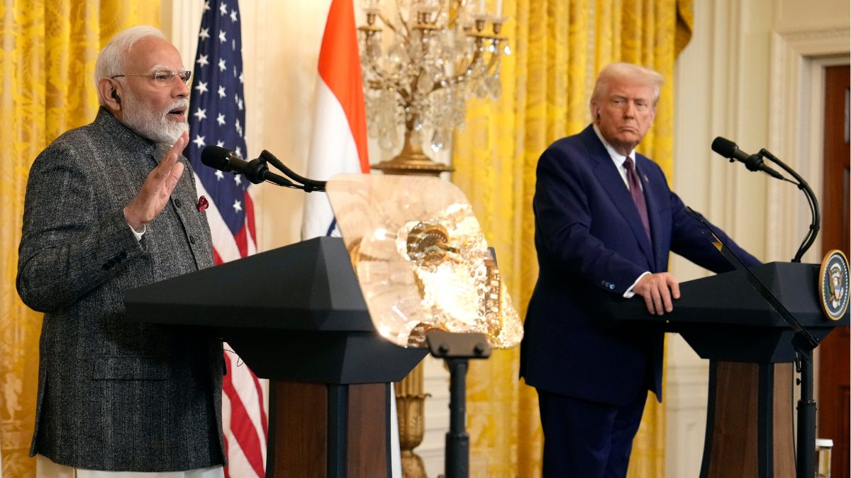 Prime Minister Narendra Modi with US President Donald Trump at the White House on Feb 13, 2025, in Washington, D.C. | AP