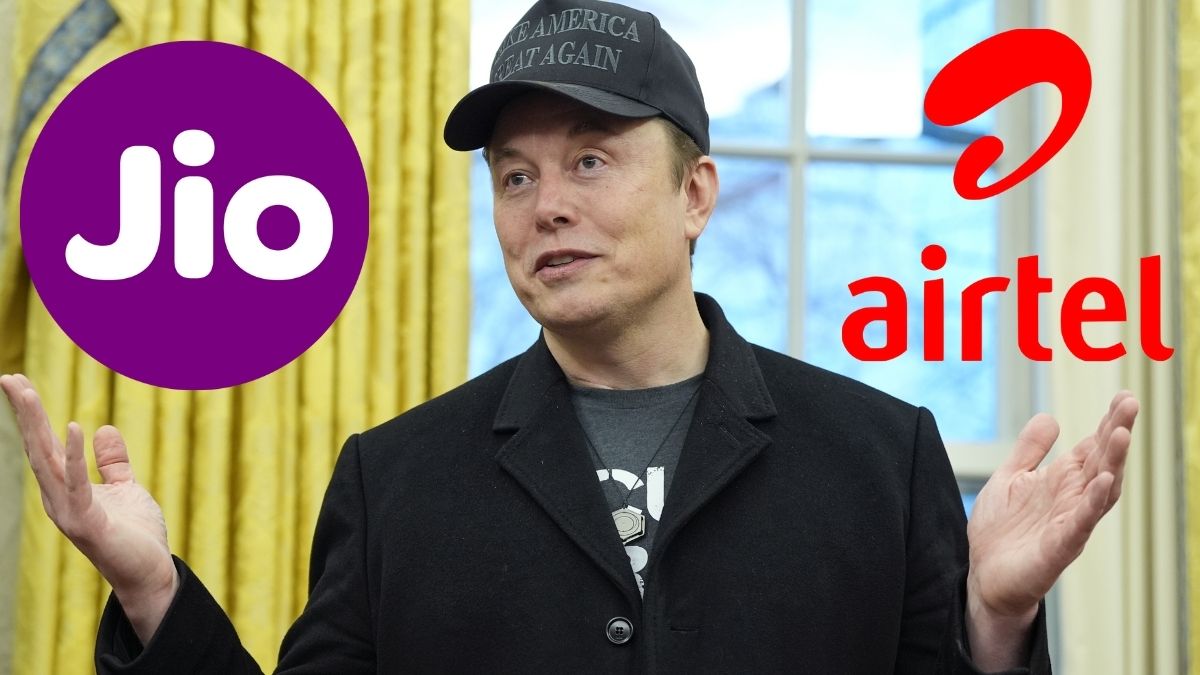 Representative image: Elon Musk (AP File Photo) with logos of Jio and Airtel