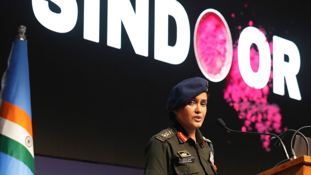 Army officer Col Sofiya Qureshi addresses a press conference regarding 'Operation Sindoor' in New Delhi on May 7, 2025 | PTI