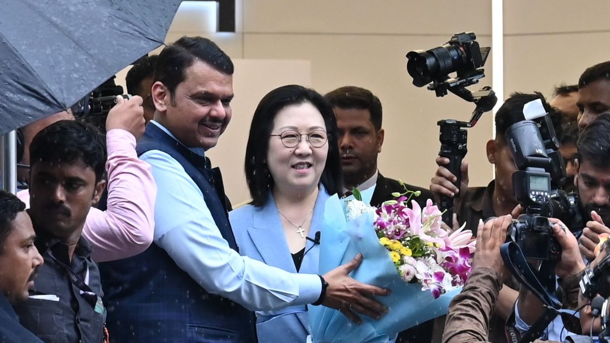 Devendra Fadnavis at the Tesla Experience Centre at BKC in Mumbai