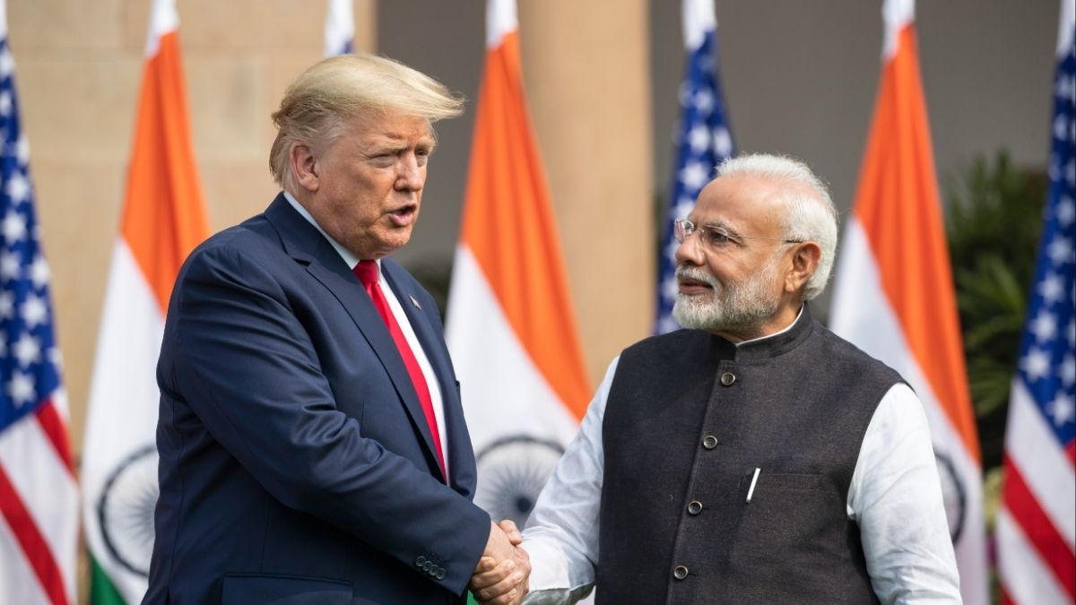 A Feb 2020 file photo of US President Donald Trump and Prime Minister Narendra Modi at Hyderabad House in New Delhi | AP