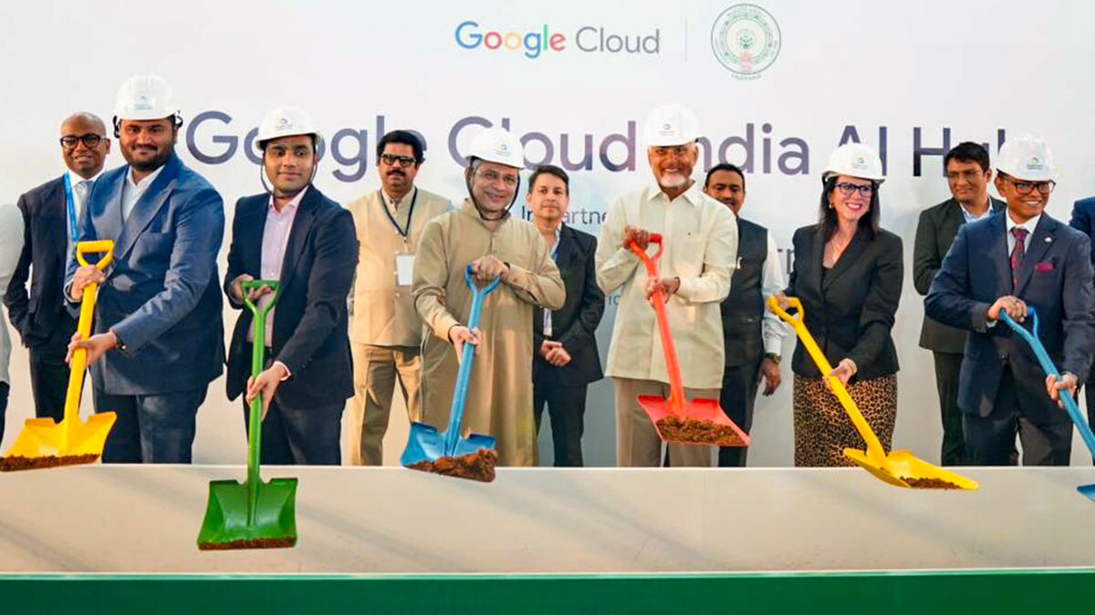 Andhra Pradesh Chief Minister N Chandrababu Naidu during the foundation-stone laying ceremony of the Google Cloud India AI Hub, in Visakhapatnam | PTI
