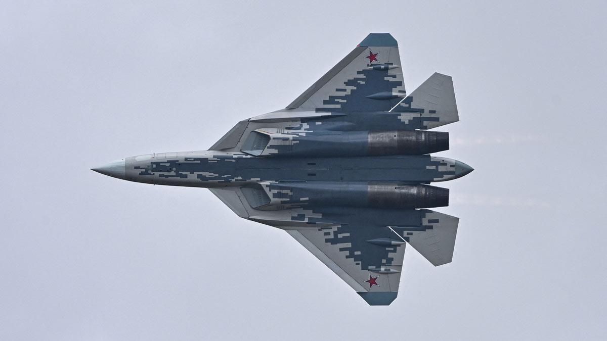A Russian Sukhoi Su-57 fifth-generation fighter aircraft flies during the 15th China International Aviation and Aerospace Exhibition in Zhuhai, in southern China's Guangdong province | AFP