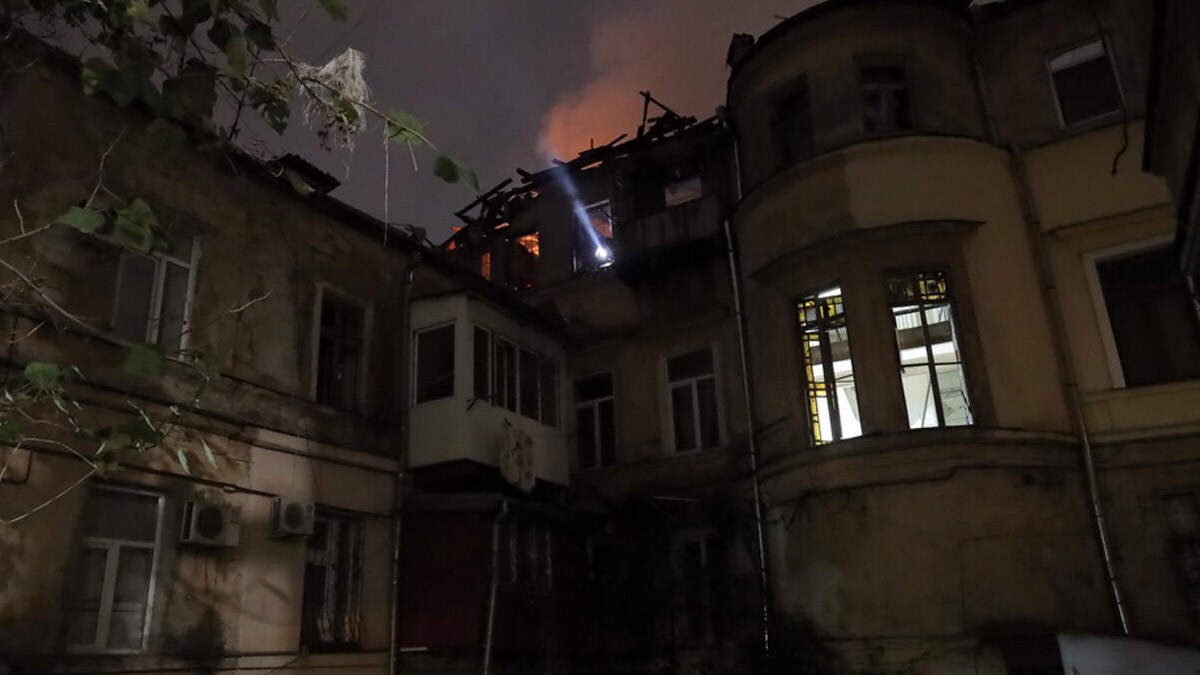 A heavily damaged residential building following a Russian strike in Odessa