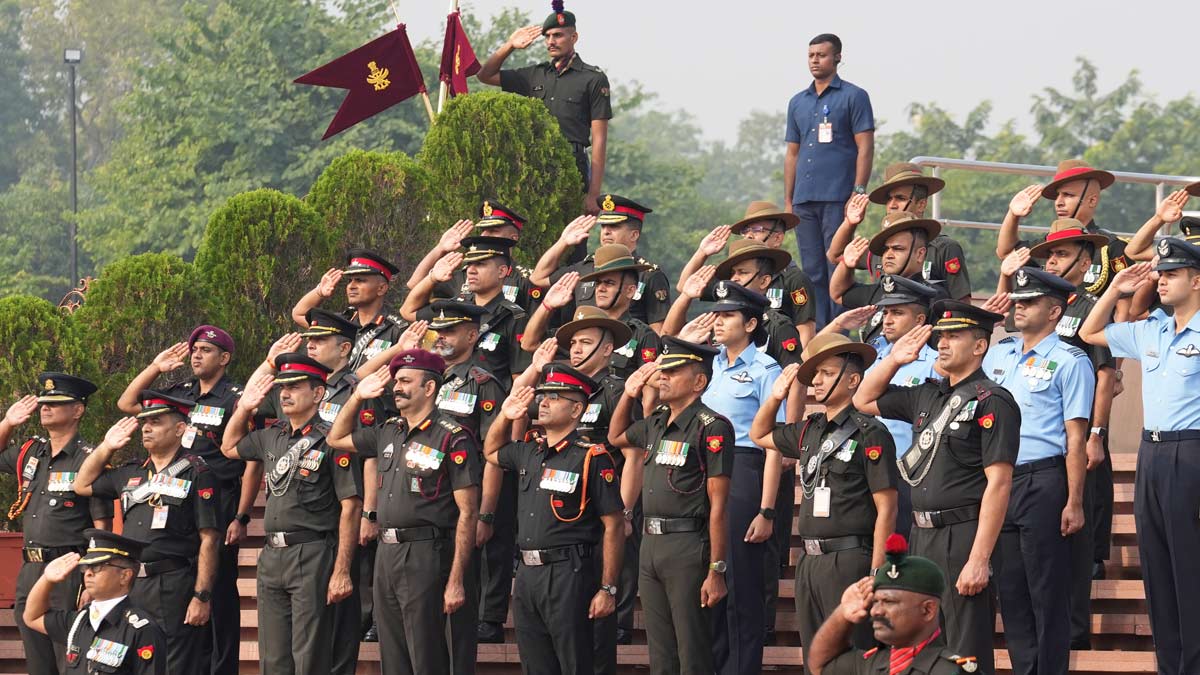 Defence officials during the 79th Infantry Day celebrations, at National War Memorial in New Delhi
