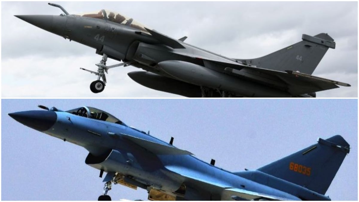 A French Rafale (top) and a J-10C fighter | Reuters, China's Ministry of National Defense