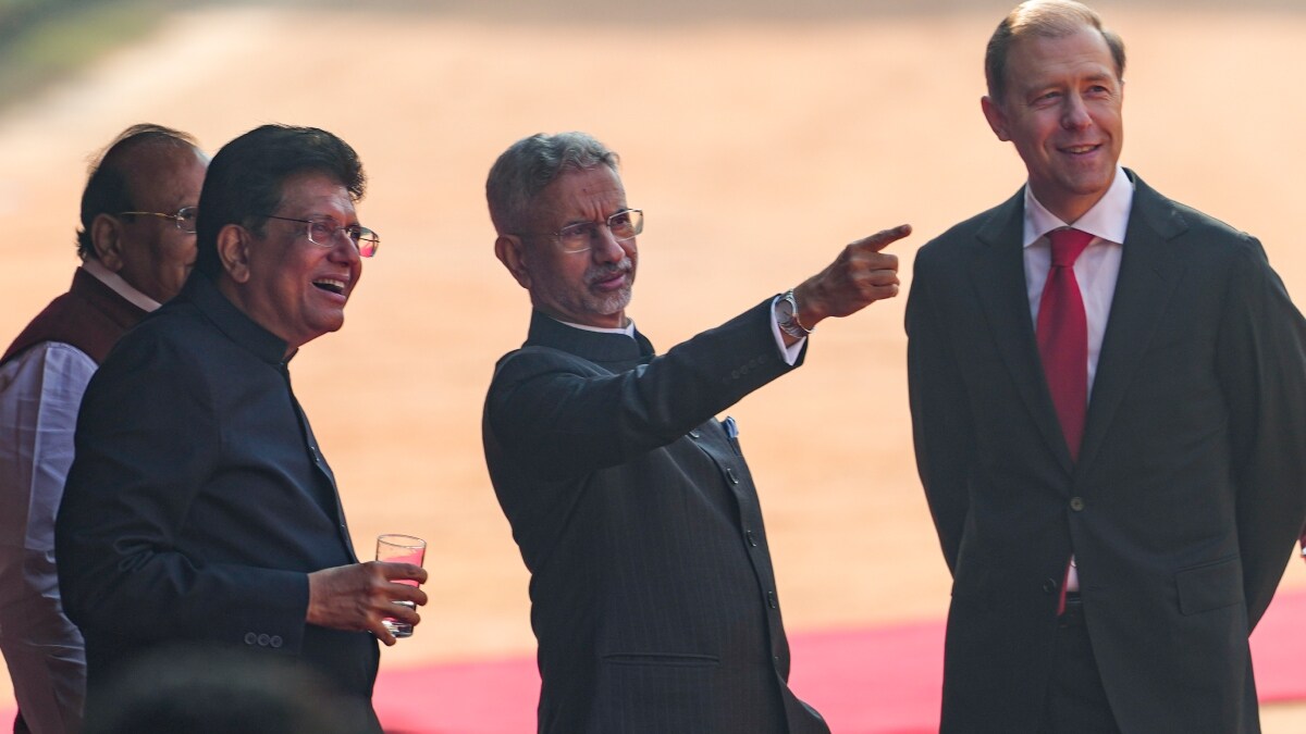 Union Commerce and Industry Minister Piyush Goyal (L), Union External Affairs Minister S Jaishankar (C) and Russia's First Deputy Prime Minister Denis Manturov | PTI