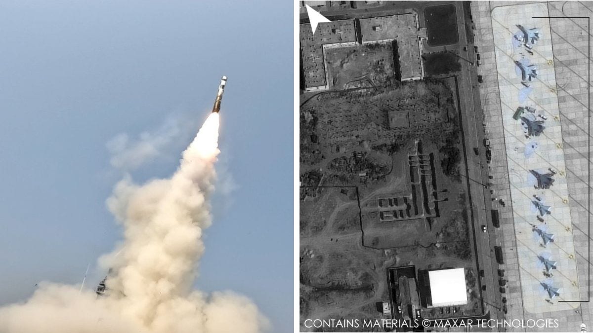BrahMos missile (Right) An earlier satellite image of Bholari air base in Pakistan | X 