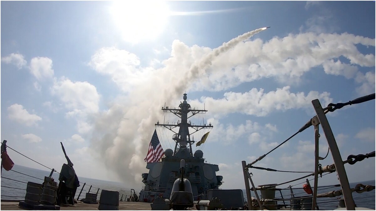 This image from video provided by U.S. Central Command shows a missile being launched from from a U.S. Navy ship in support of Operation Epic Fury | AP