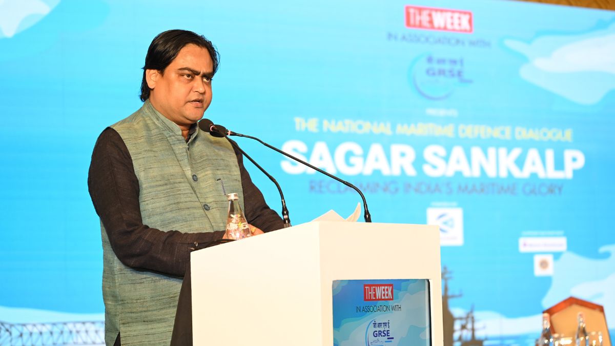 Union Minister of State for Ports, Shipping and Waterways Shantanu Thakur speaks at THE WEEK-GRSE Sagar Sankalp—'Reclaiming India’s Maritime Glory’, a high-level maritime defence dialogue | Salil Bera