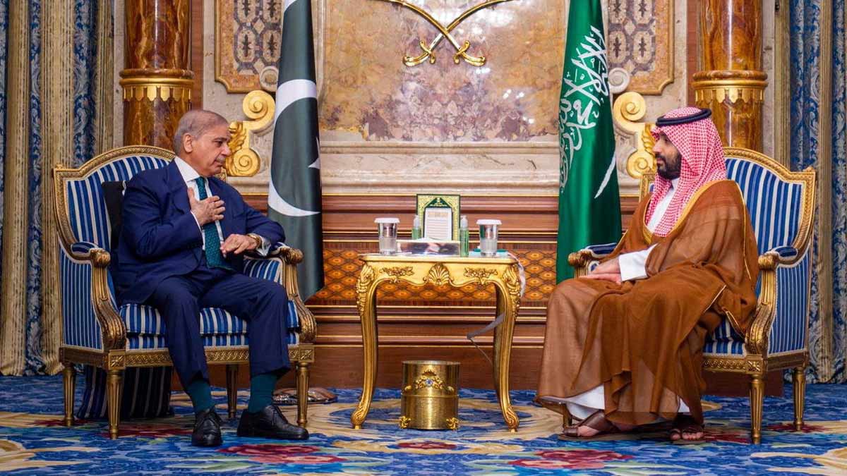 Saudi Crown Prince Mohammed bin Salman meets with Pakistan's Prime Minister Shehbaz Sharif in Jeddah on April 15 | Reuters