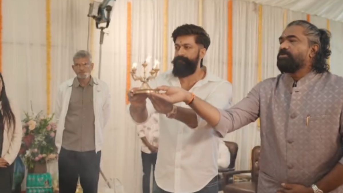 A screengrab from Yash's Instagram video during the puja for the movie, Toxic