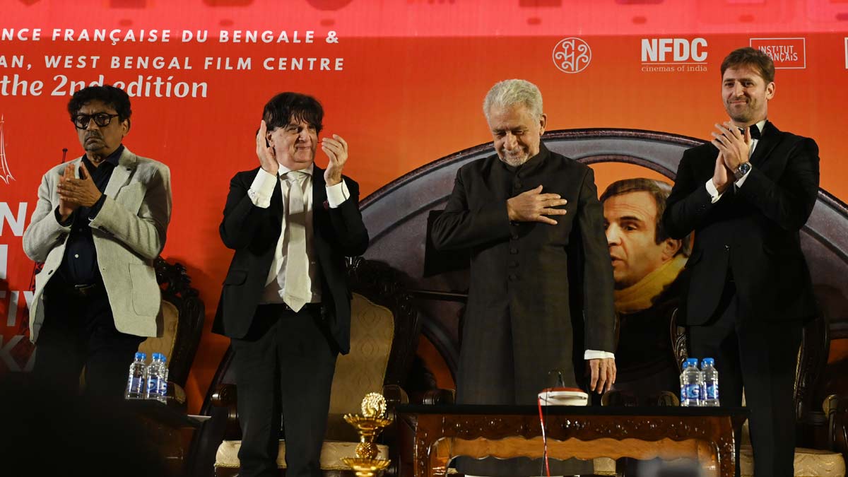 Veteran actor Naseeruddin Shah gets a standing ovation at the inauguration of the second edition of French Film Festival Kolkata. Director Goutam Ghose is on the extreme left | Salil Bera