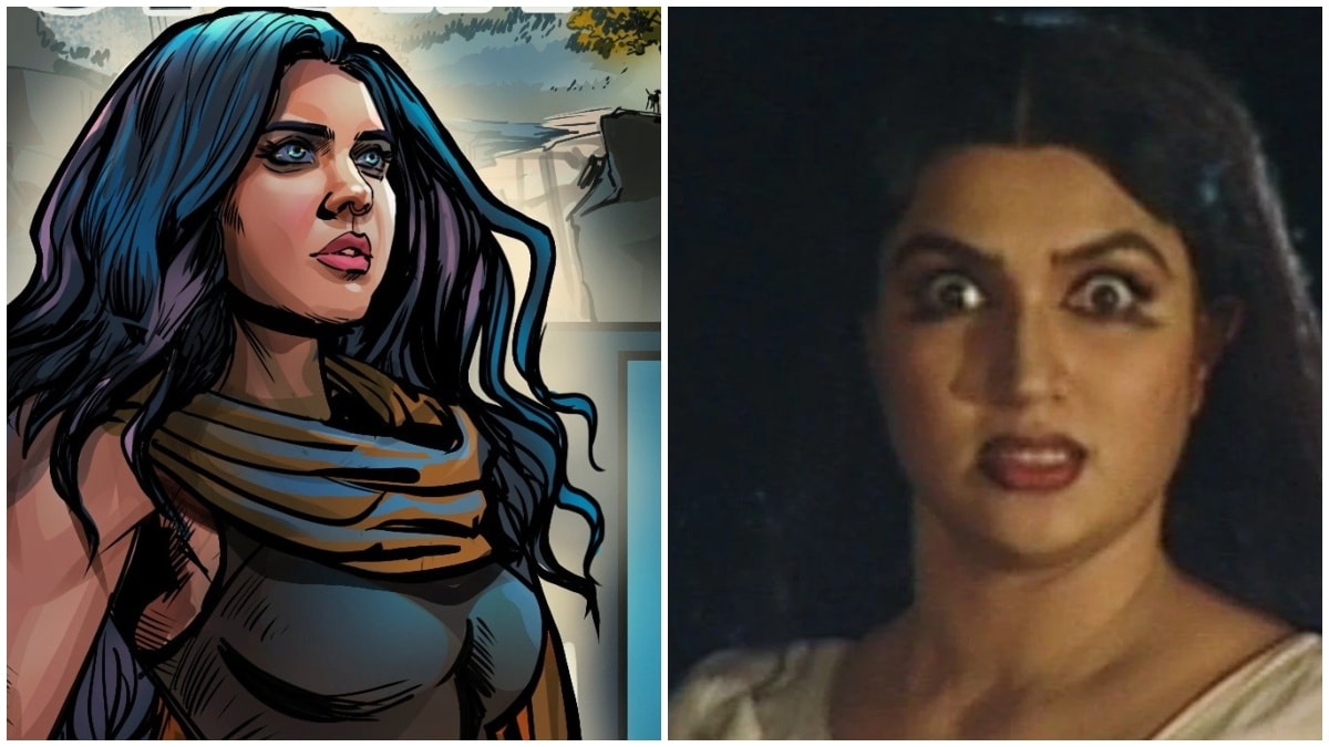 A poster of 'Lokah Chapter 1: Chandra', and Sukanya as Kalliyankattu Neeli (R) in a popular Malayalam teleserial | Facebook