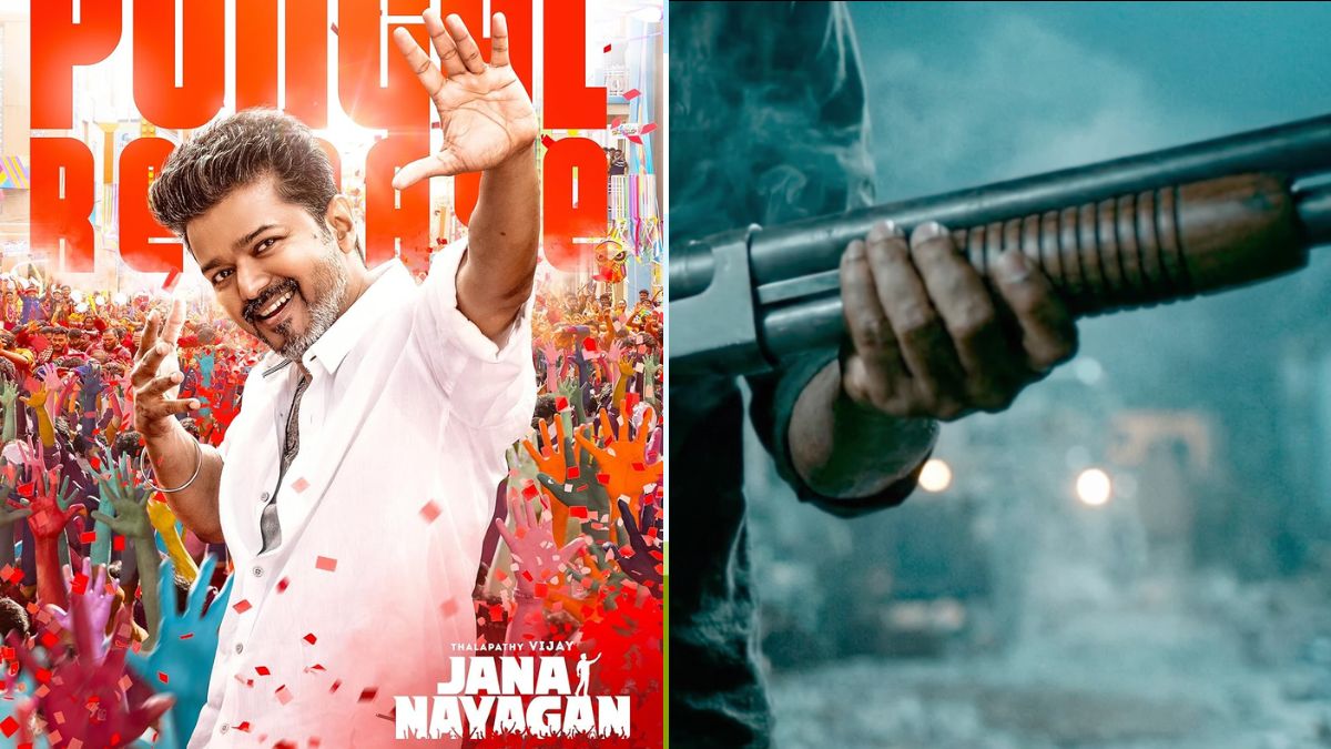 A poster for Thalapathy Vijay's 'Jana Nayagan' (L) and a still from the film's trailer (R) | IMDb, YouTube/KVN Productions