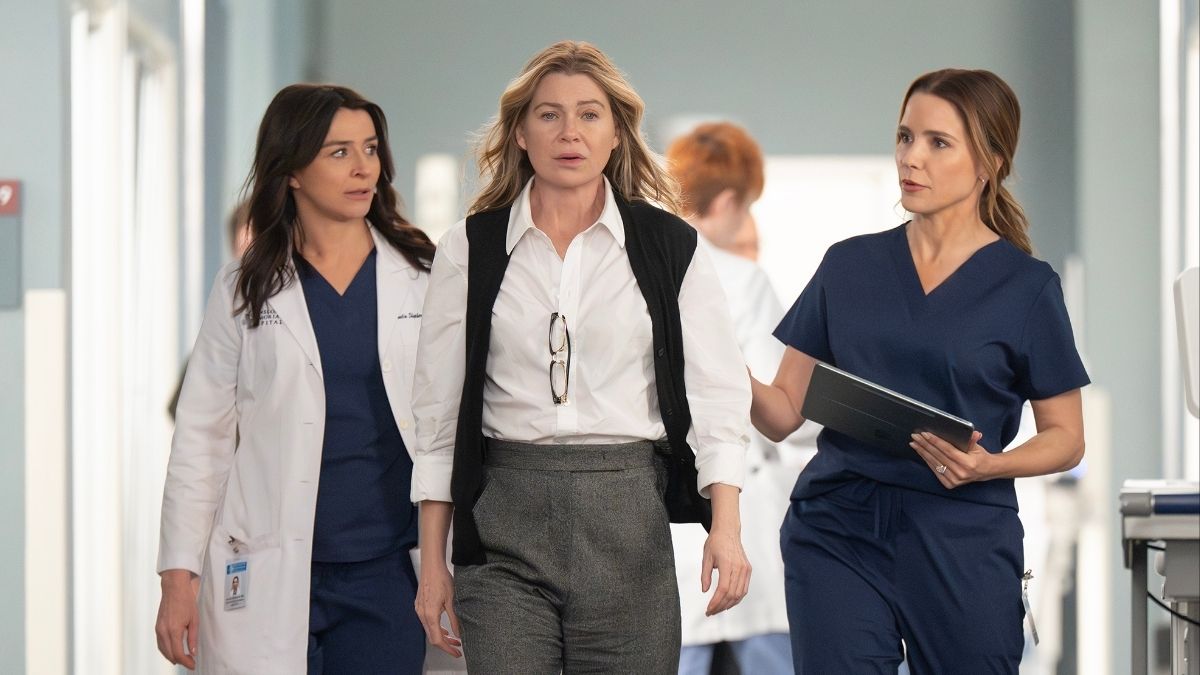 Still from ’Grey’s Anatomy’ Season 22 finale featuring Caterina Scorsone, Ellen Pompeo, Sophia Bush | ABC/Disney/Anne Marie Fox
