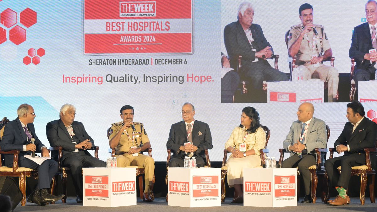 The expert panel in 'The Pursuit of Quality' session at THE WEEK Best Hospitals Awards 2024 in Hyderabad | Bhanu Prakash Chandra