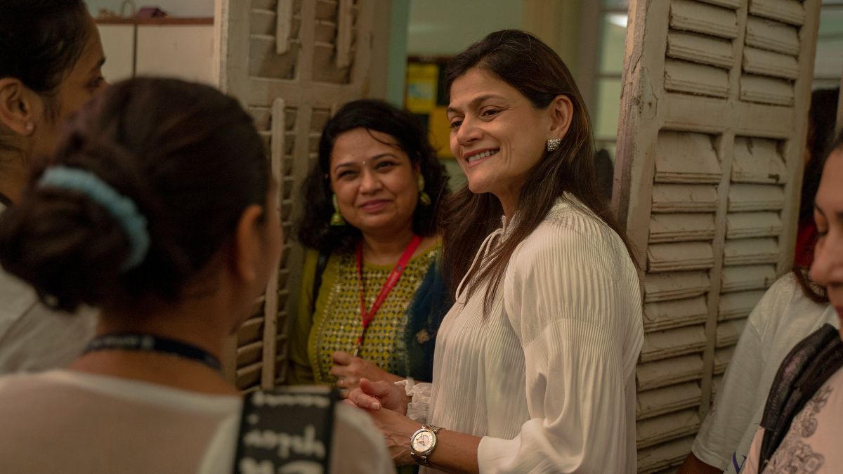 Neerja Birla, Founder & Chairman, Mpower, an initiative of the Aditya Birla Education Trust, interacting with women at an event. 