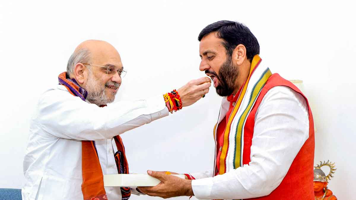 Union Home Minister Amit Shah with Haryana Chief Minister Nayab Singh | PTI
