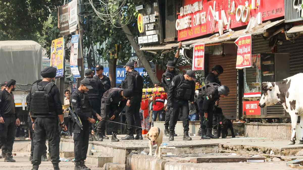 National Security Guard (NSG) personnel conduct investigation at the site after a blast was reported at Prashant Vihar, Delhi | PTI