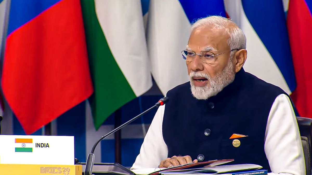 Prime Minister Narendra Modi speaks during BRICS Leaders' Summit, in Kazan, Russia | PTI