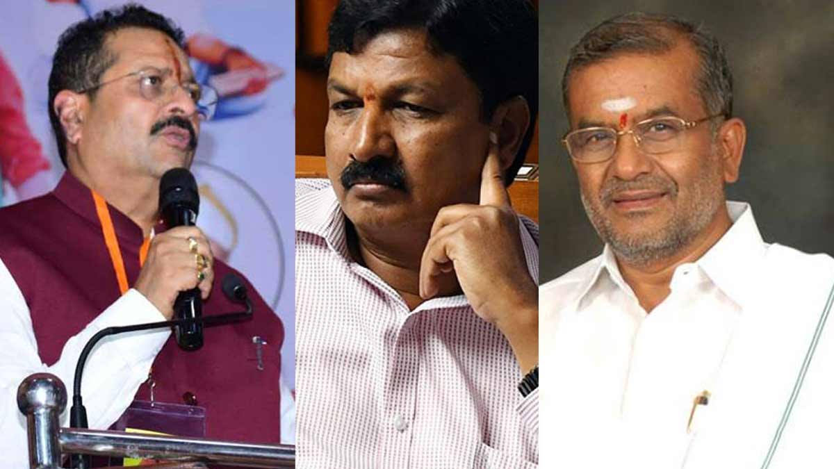 (L-R) Basanagouda Patil Yatnal; Ramesh Jarkiholi and G.T. Devegowda