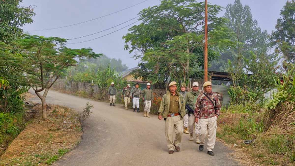 Security personnel conduct patrolling in a sensitive area of Manipur | PTI