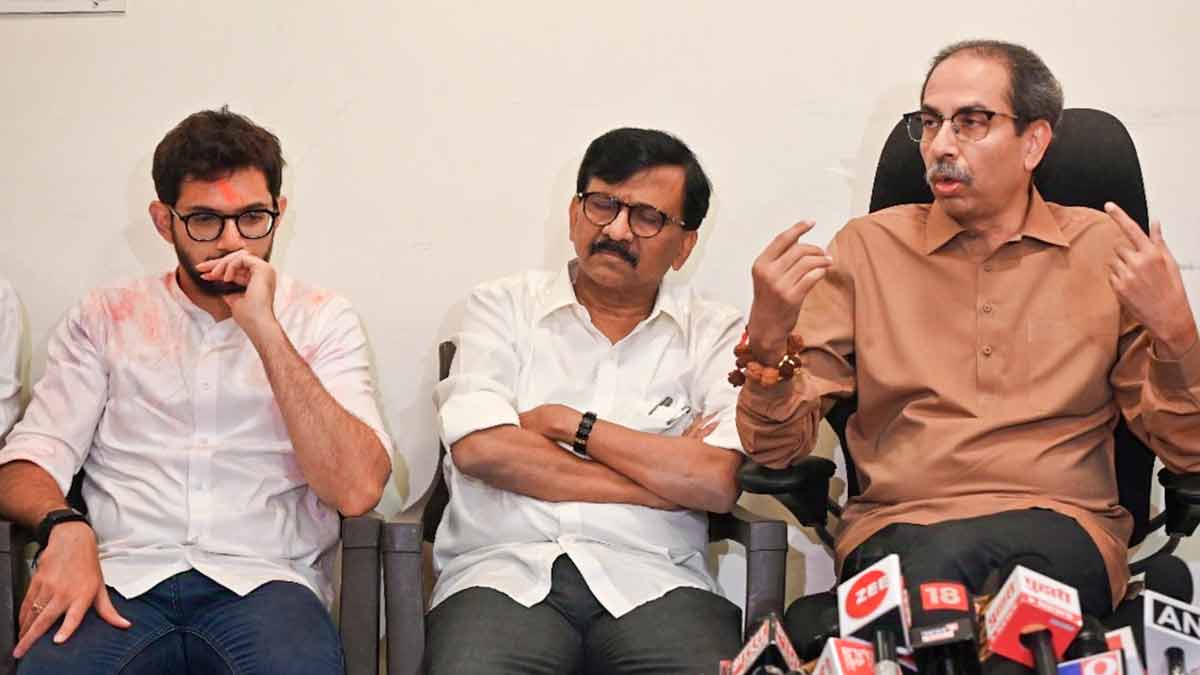 Shiv Sena (UBT) chief Uddhav Thackeray with party leaders Sanjay Raut and Aaditya Thackeray | PTI