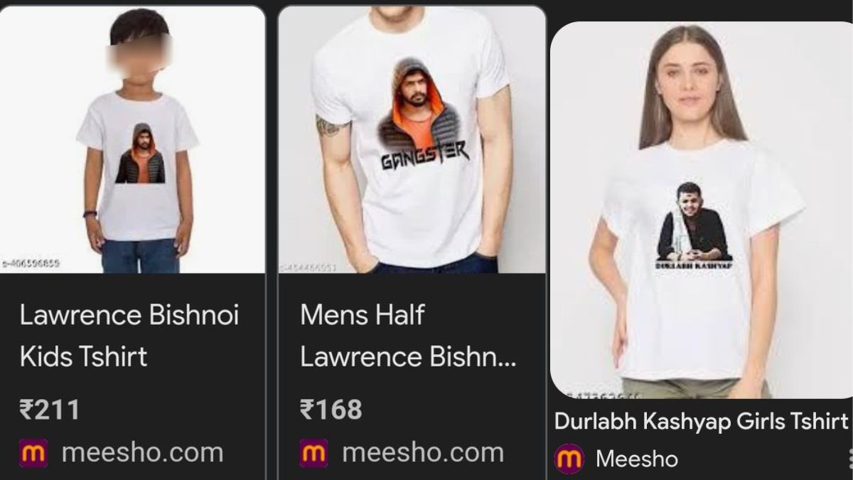 T-shirts with the images of gangsters Lawrence Bishnoi and late Durlabh Kashyap were being sold on Meesho | X