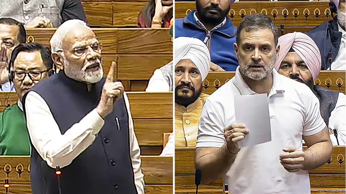Prime Minister Narendra Modi and Leader of Opposition Rahul Gandhi speaking in Lok Sabha | PTI