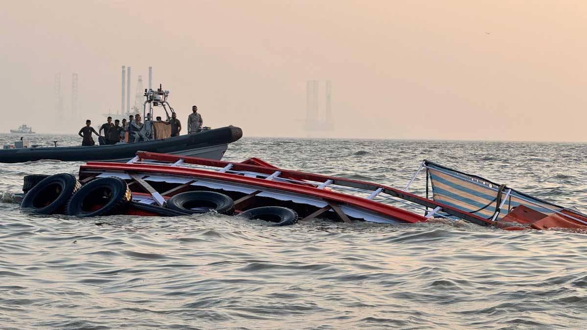 The Neel Kamal ferry which capsized after being hit by a Naval craft | X/ANI