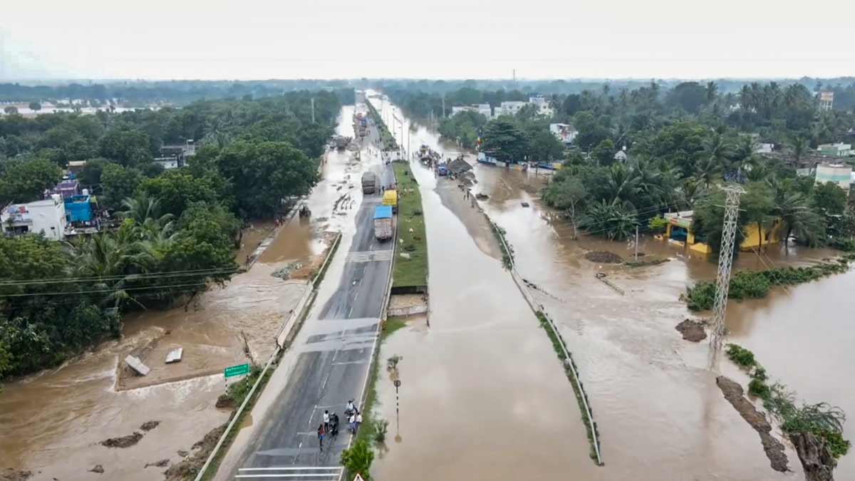 A flood-hit area following heavy rainfall in the aftermath of Cyclone Fengal, in Villupuram district | PTI