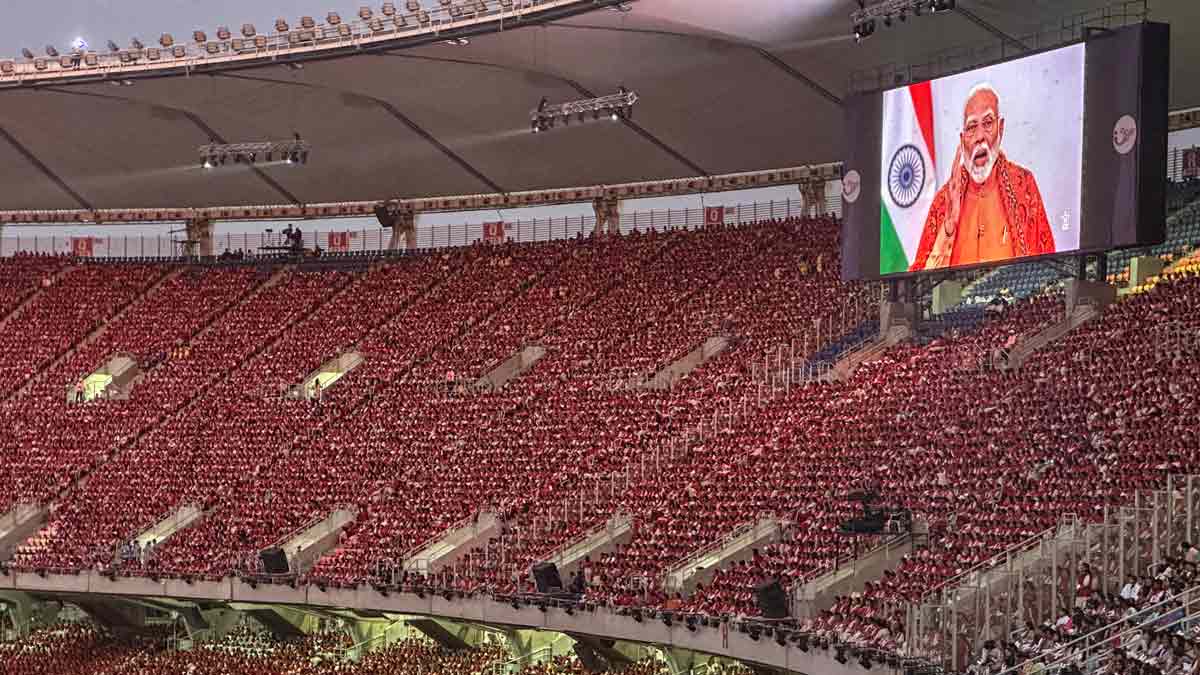 Prime Minister Narendra Modi addresses the Karyakar Suvarna Mahotsav of BAPS via video conferencing in Ahmedabad | PTI