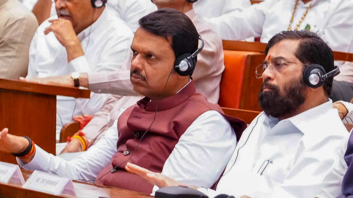 Maharashtra Chief Minister Devendra Fadnavis and Deputy CM Eknath Shinde during a joint session of both houses of the State Legislature at Vidhan Bhavan in Mumbai | PTI