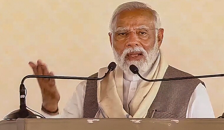 **EDS: SCREENSHOT VIA PMO** Ahmedabad: Prime Minister Narendra Modi addresses during the launch of master plan for Sabarmati Ashram project, in Gujarat's Ahmedabad, Tuesday, March 12, 2024. (PTI Photo) (PTI03_12_2024_000039A)