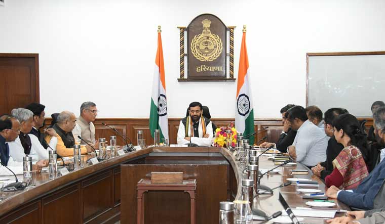 [File] Nayab Singh Saini chairing his first cabinet meeting after taking charge as the new chief minister | X 