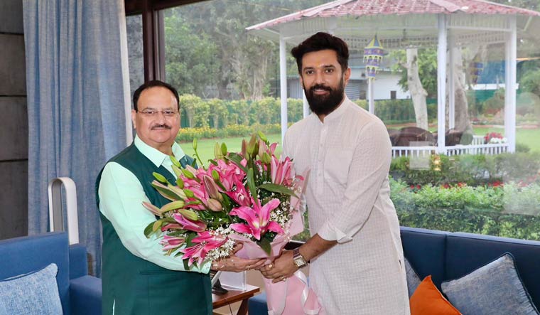 BJP president J.P. Nadda and  LJP (Ram Vilas) leader Chirag Paswan | PTI